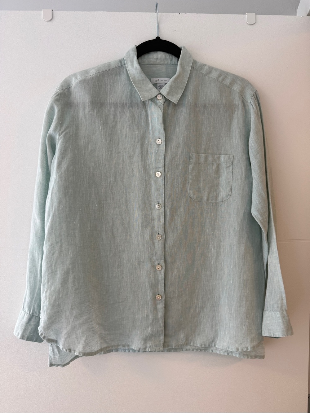J.Jill Love Linen 100% Linen Button Down Shirt Mint Green XS Petite